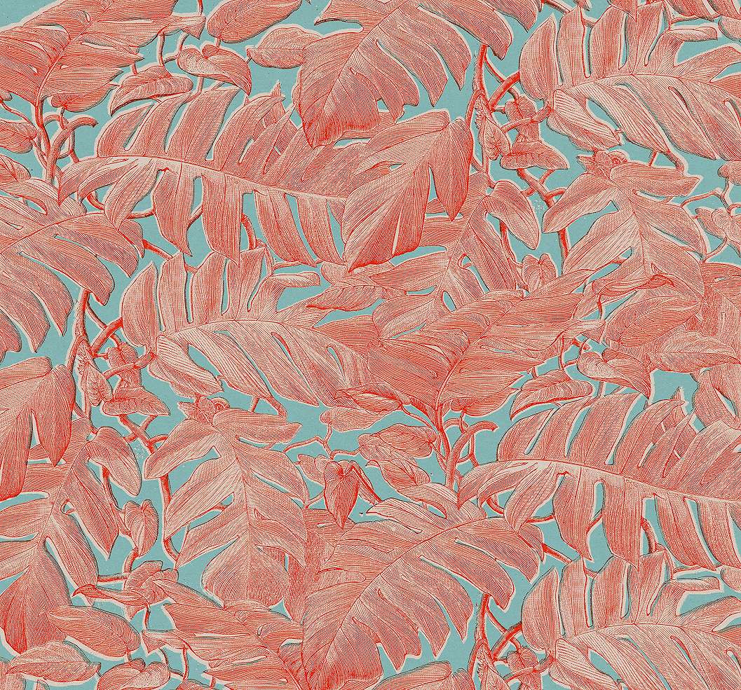 Pálmalevél mintás posztertapéta korall színvilágban
