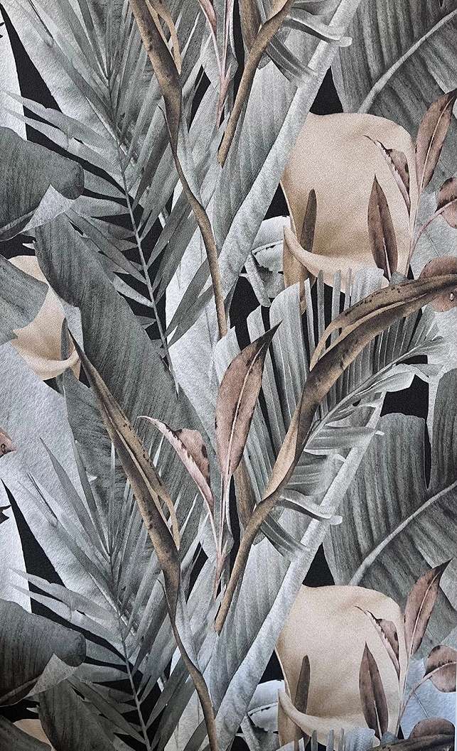 Pálmalevél mintás tapéta vinyl mosható szürkés barna színekkel