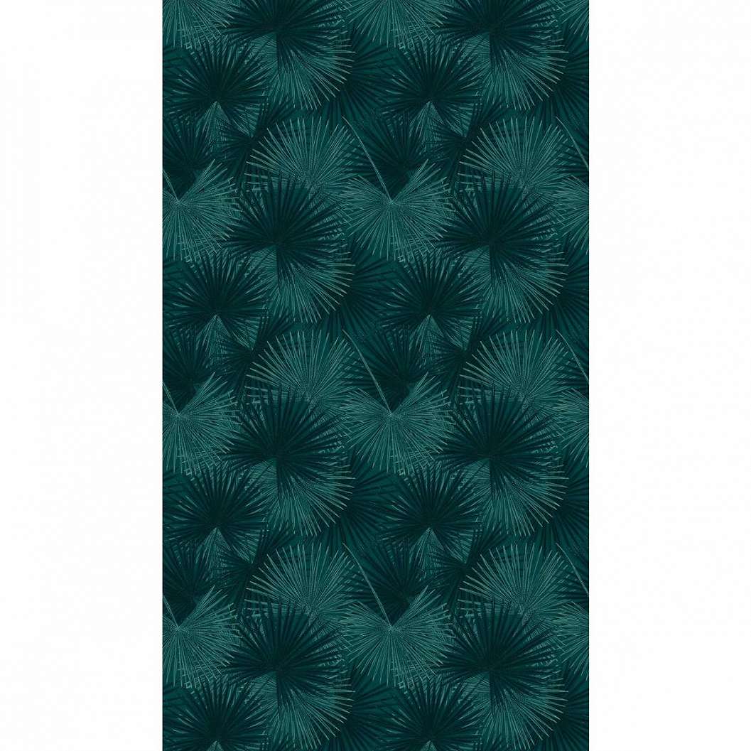 Pálmalevél mintás vinyl poszter tapéta sötét türkiz zöld színvilágban