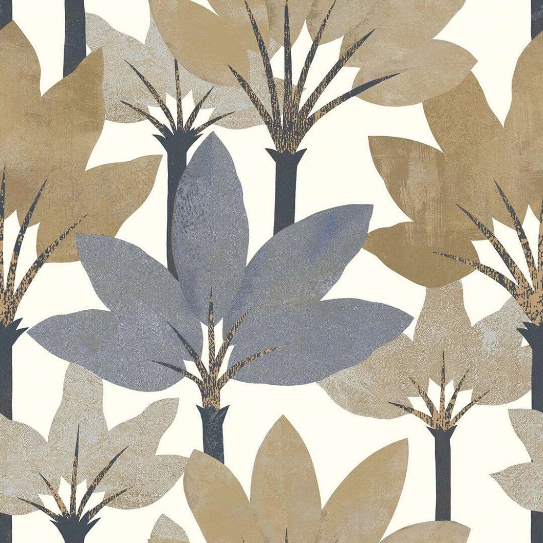 Pálmelevél mintás vinyl dekor tapéta szürkéskék natur színekkel
