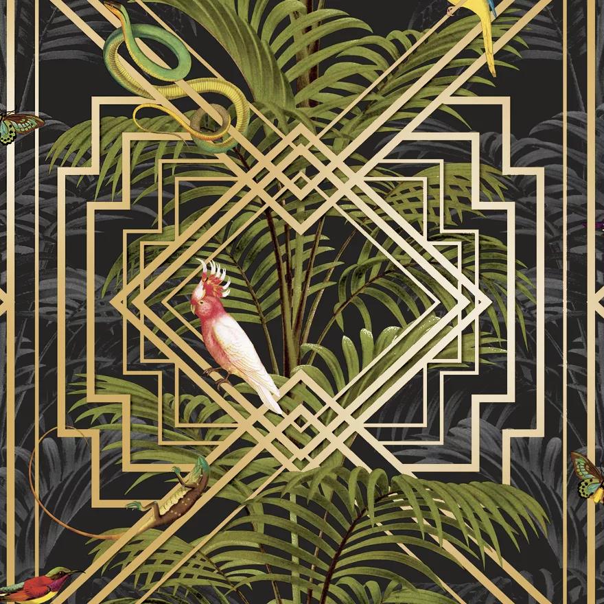 Papagáj mintás modern vlies dekor tapéta metál fényű geometrikus mintával
