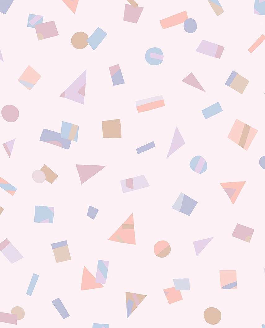 Pastel rózsaszín alapon sok színű geometria mintás gyerek design tapéta