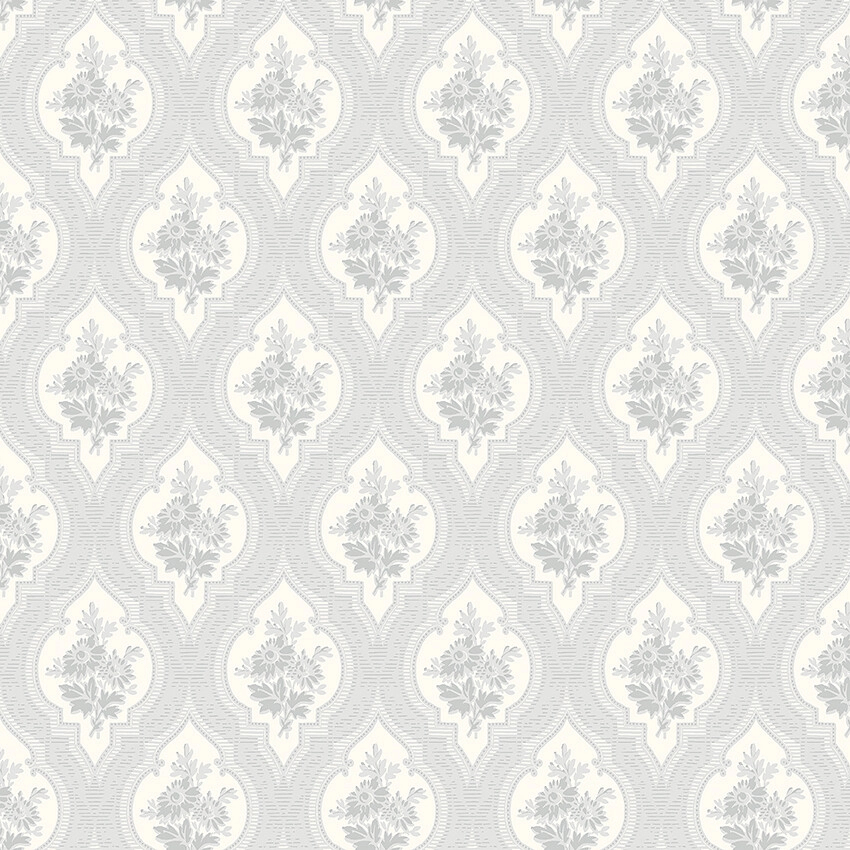 Pasztel szürkés fehér vintage geometria és virág mintás design tapéta