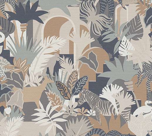 Pasztell etno stílusú botanikus mintás vinyl dekor tapéta