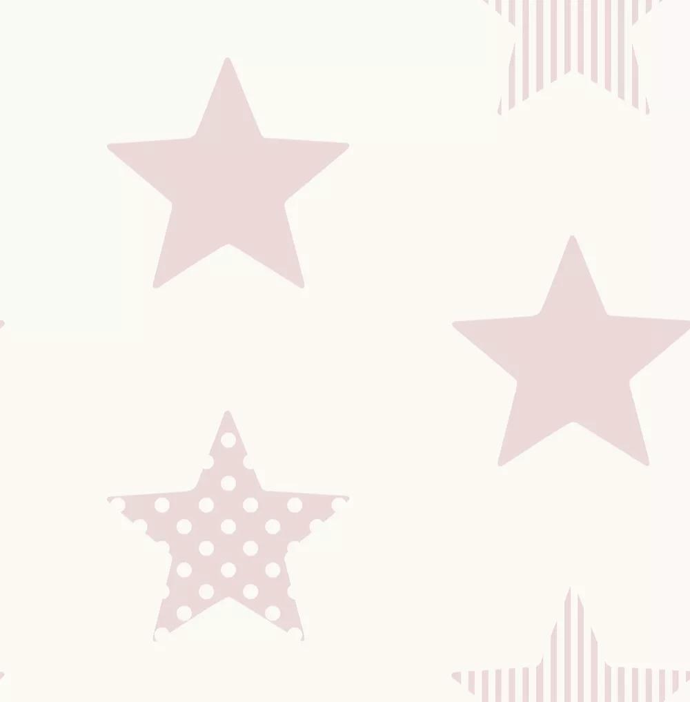 Pasztell rózsaszín csillag mintás tapéta gyerekszobába
