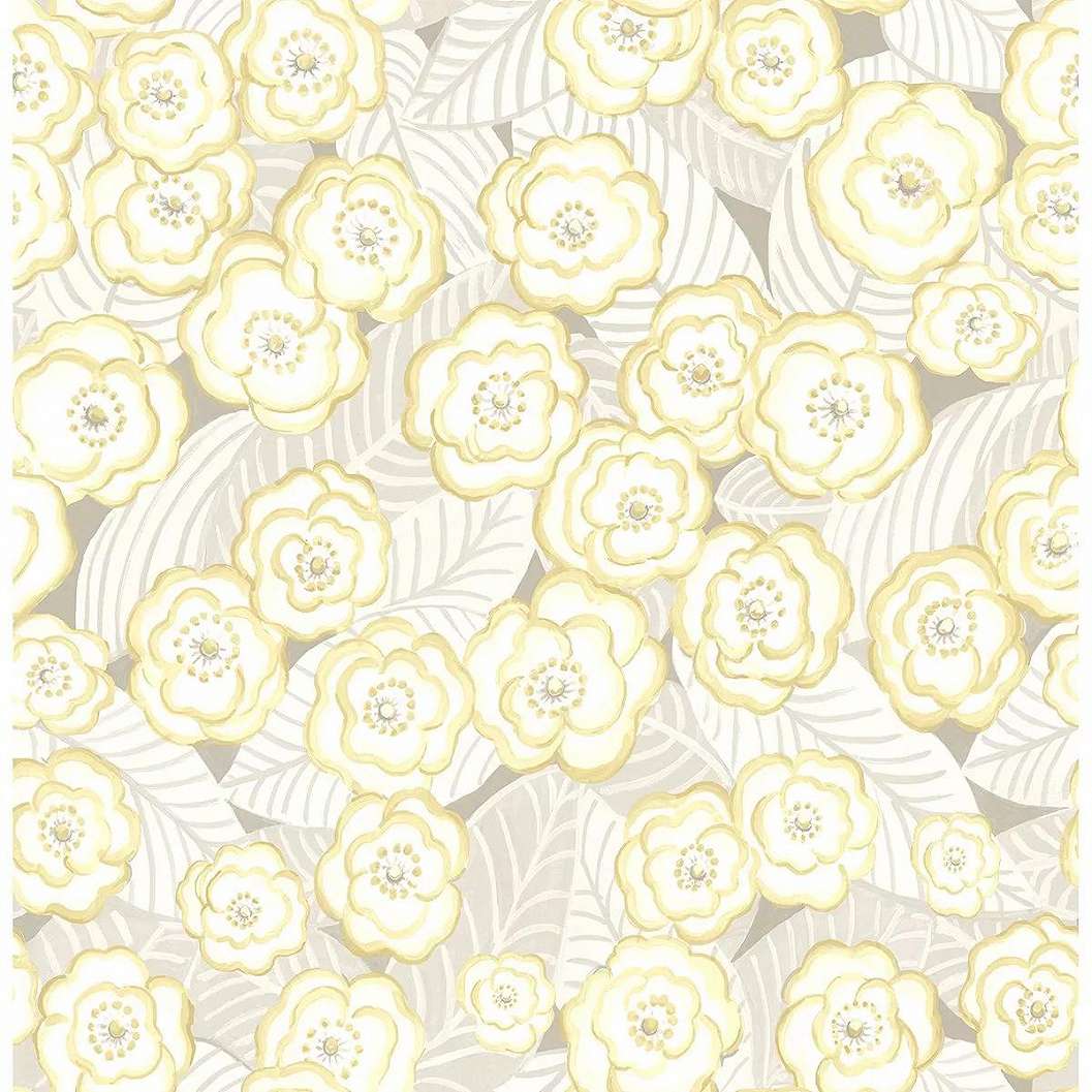 Pasztell sárga vízfestett akvarell hatású virágmintás prémium vlies tapéta