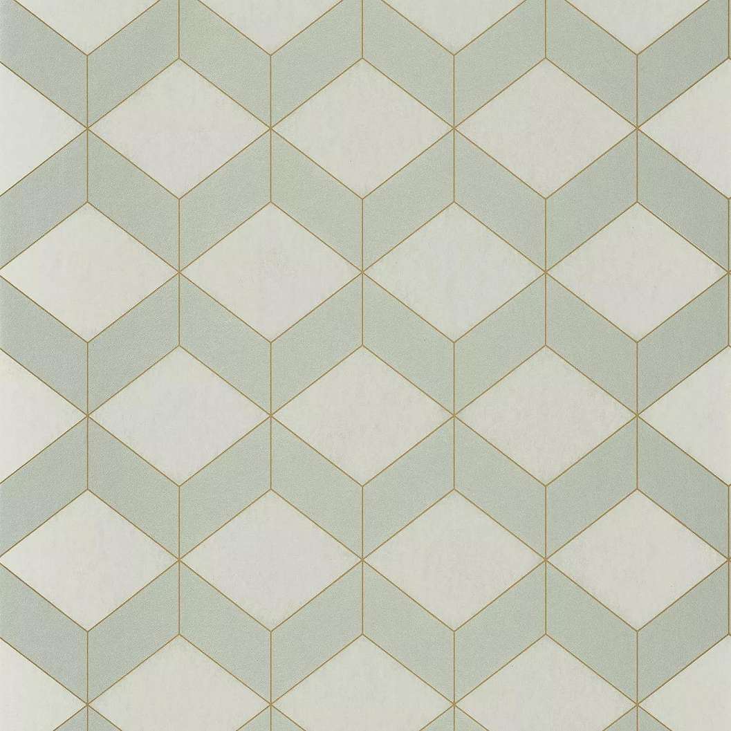 Pasztell zöld fehér geometrikus mintás vlies design tapéta