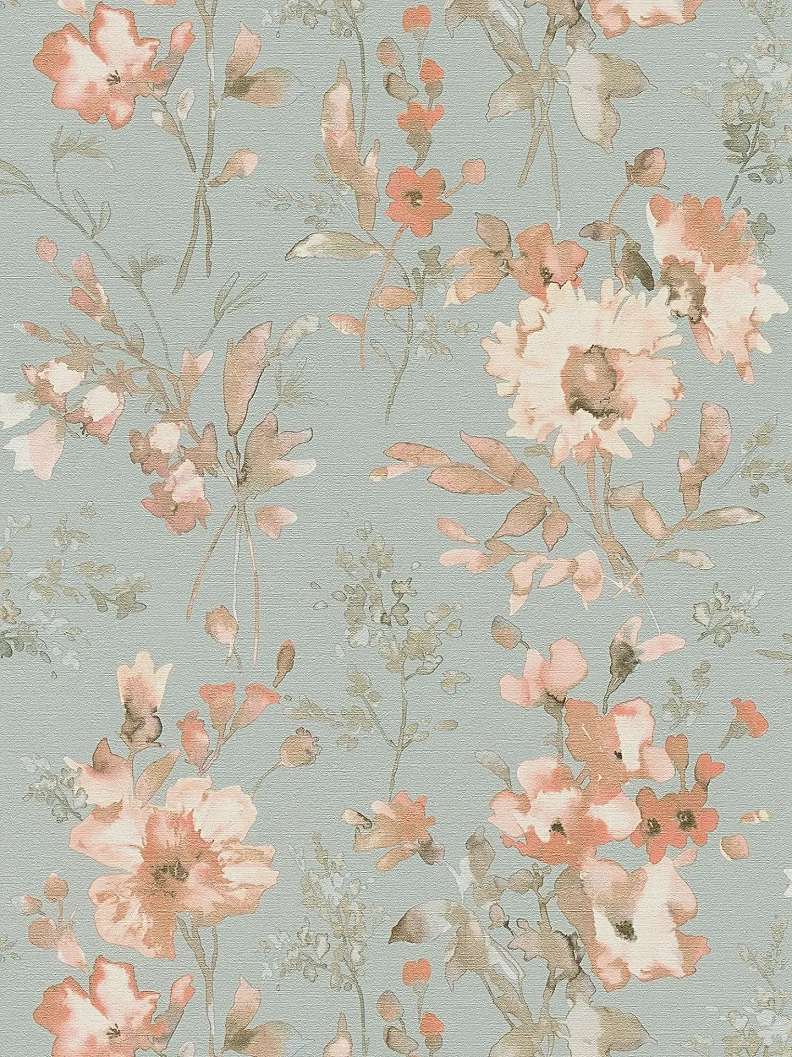 Patinakék és barack színű virág mintás vinyl dekor tapéta