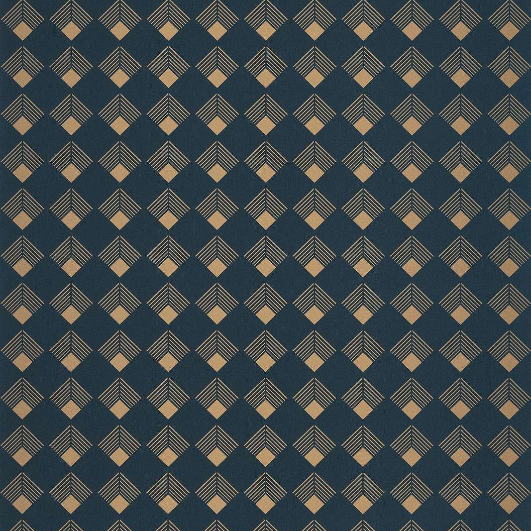 Petrolkék arany apró art deco geometrikus mintás dekor tapéta
