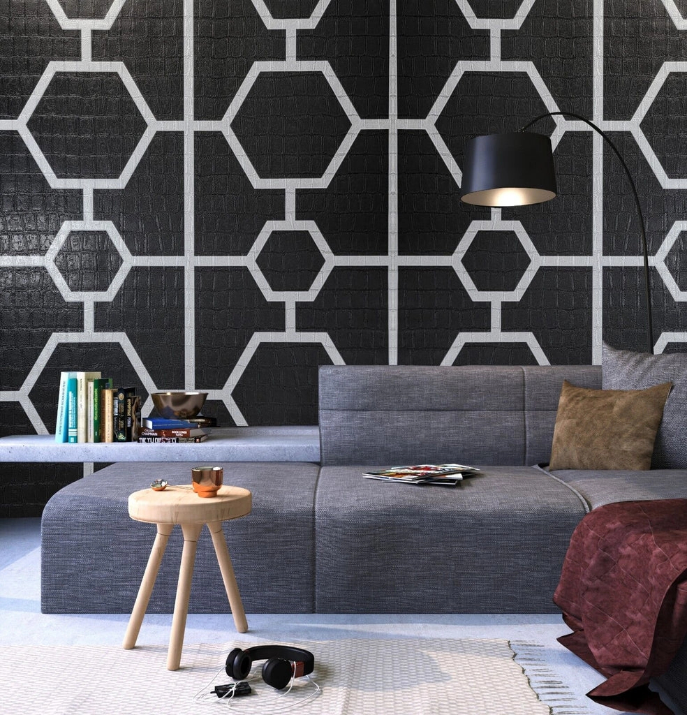 Philipp Plein olasz luxus design tapéta szürke geometrikus mintával 106cm dupla széles