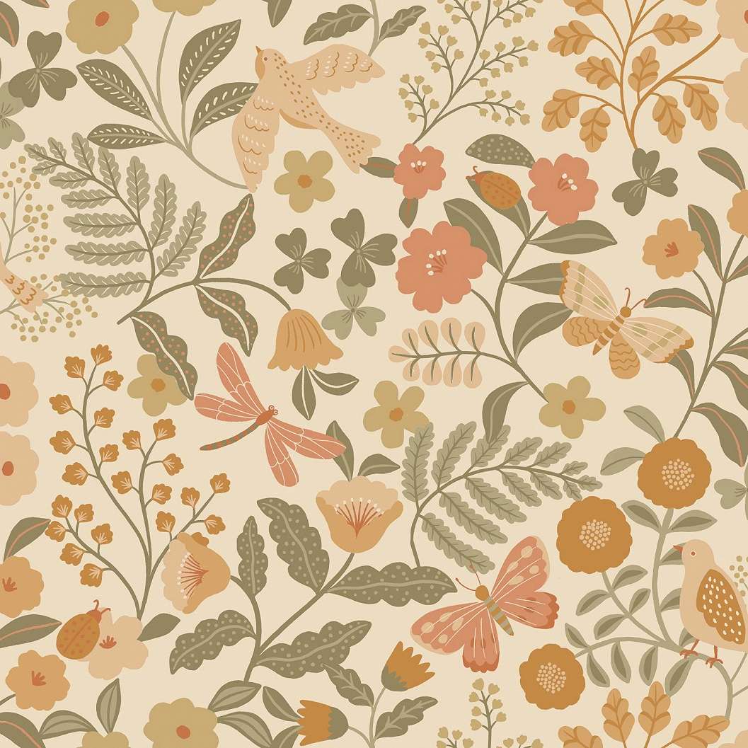 Pillangó és virág mintás beige és barack gyerek dekor tapéta