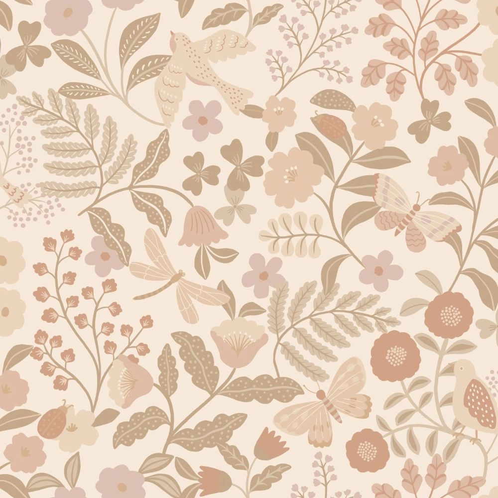 Pillangó és virág mintás beige és terrakotta gyerek dekor tapéta