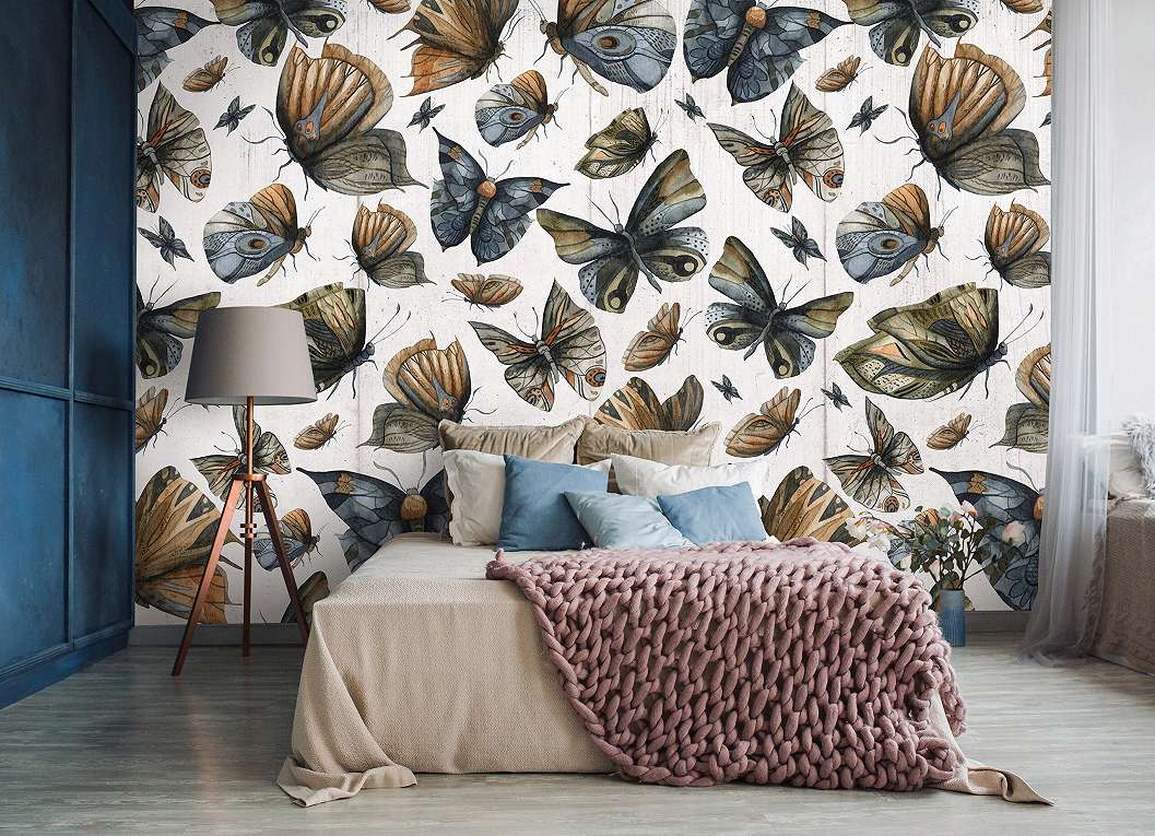 Pillangó mintás fali poszter akvarell hatású pillangó mintákkal 368x254 vlies