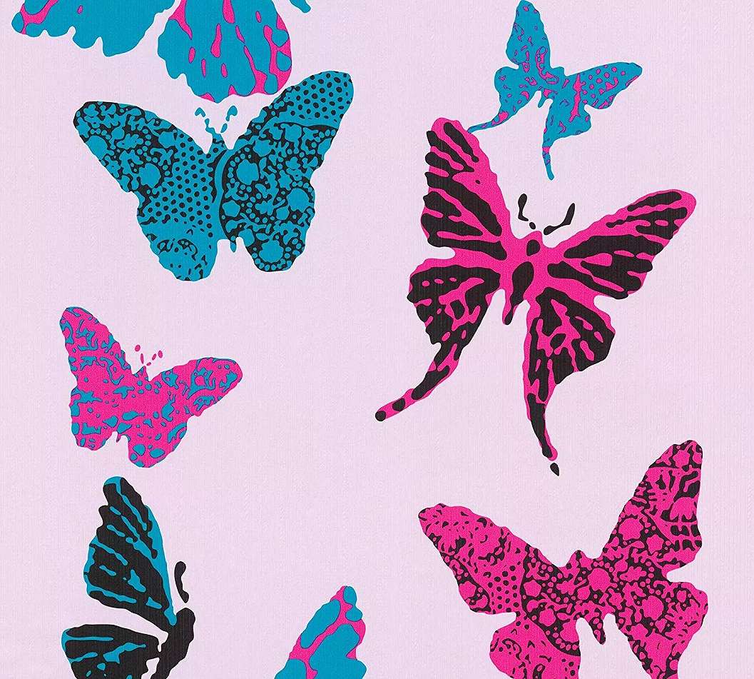 Pillangó mintás paír gyerektapéta lila, kék pillangó mintával