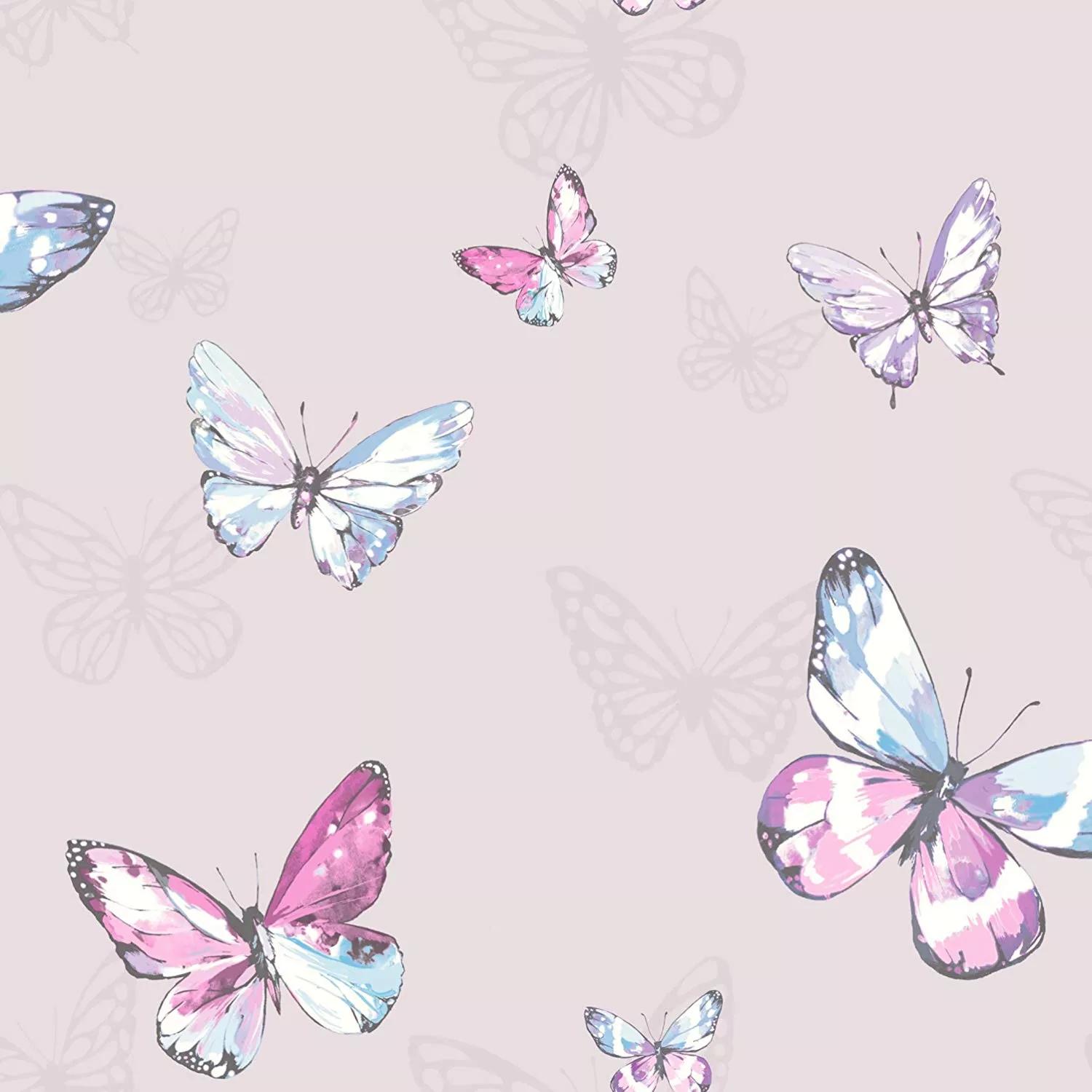 Pillangó mintás romantikus tapéta lila színben
