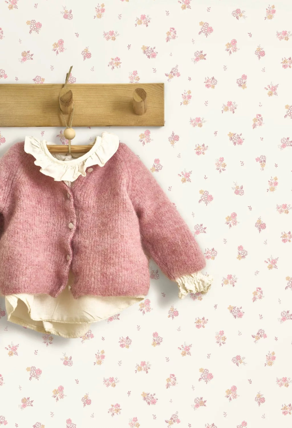 Pink apró virág mintás vintage gyerek dekor tapéta