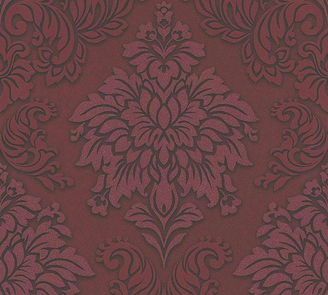 Piros barokk mintás klasszikus tapéta elegánsan csillogó felülettel