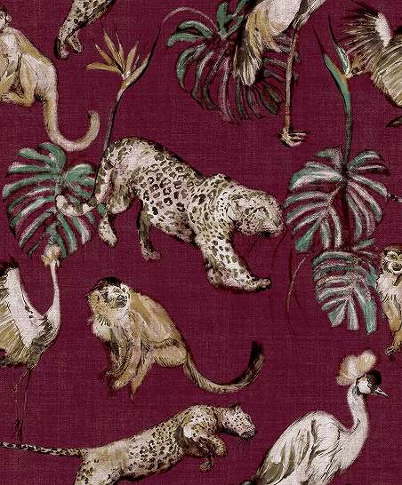 Piros orintális hangulatú luxus tapéta egzotikus állat mintával