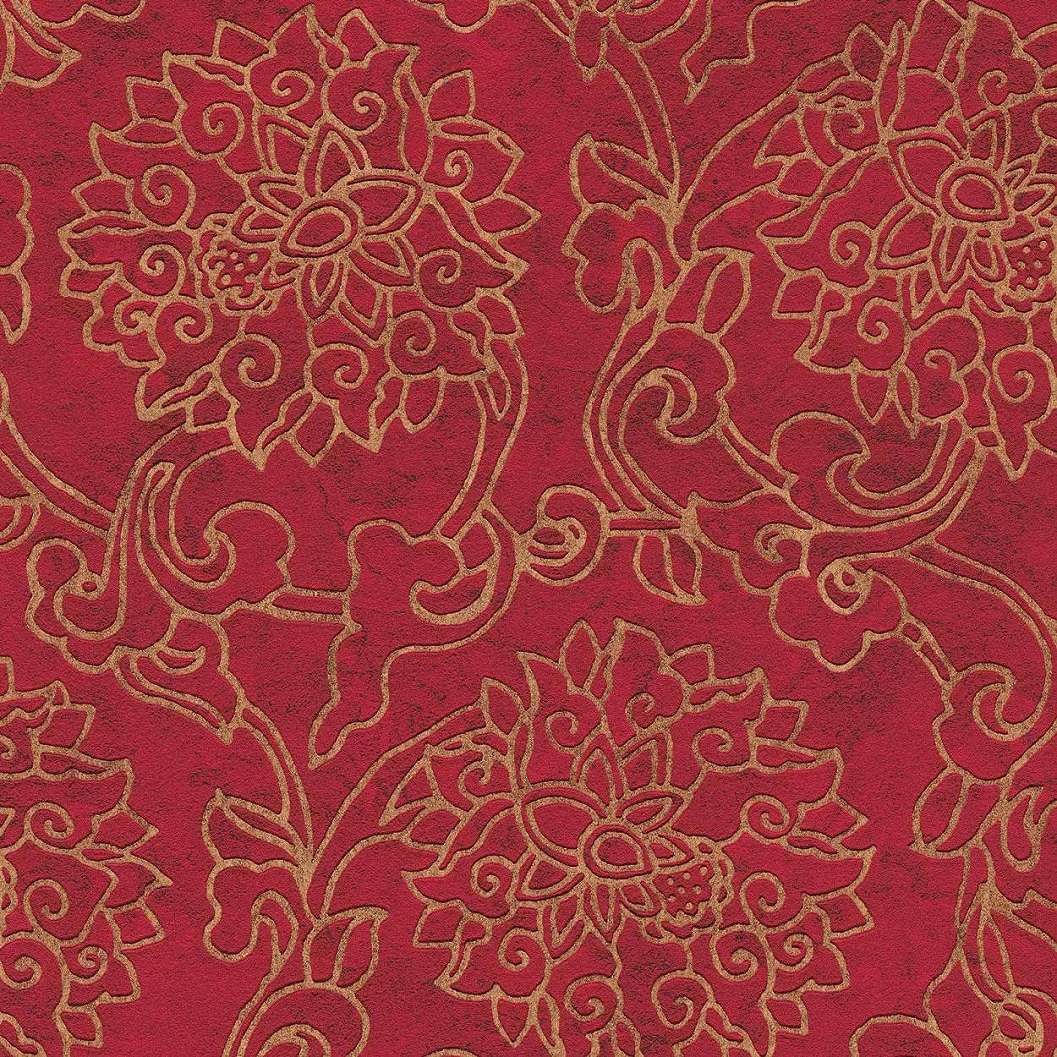Piros orintális stílusú stilizált virágmintás dekor tapéta