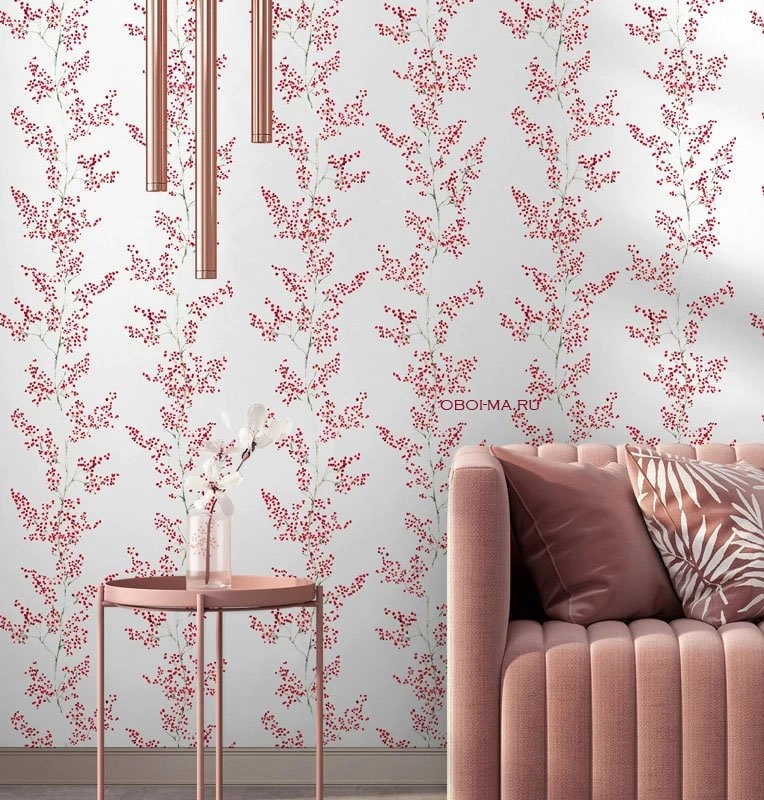 Piros virágmintás vinyl tapéta skandi stílusban