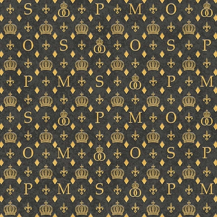 Pompöös emblémás tapéta fekete és sárga színben