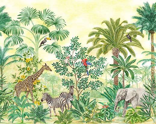 Poszter tapéta gyerekszobába szines dzsungel és állatos mintával