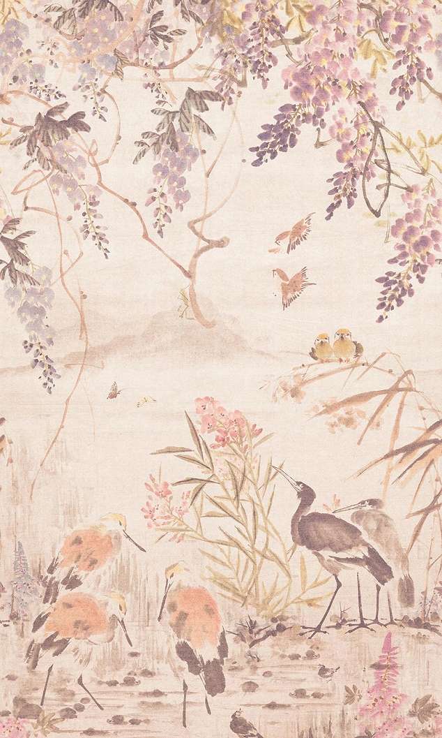 Poszter tapéta keleties stílusú daru madár és tájkép mintával mosható vinyl