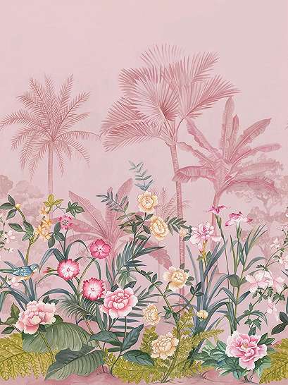 Poszter tapéta lányszobába rózsaszín trópusi vidám dzsungeles mintával