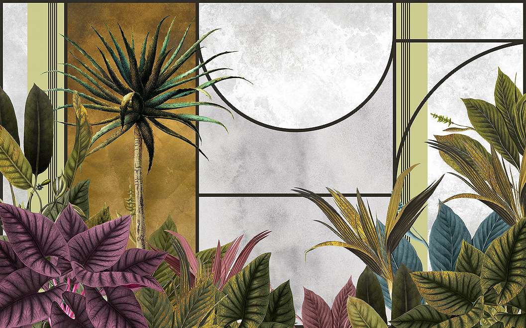 Poszter tapéta modern színes trópusi botanikus geometrikus mintával 