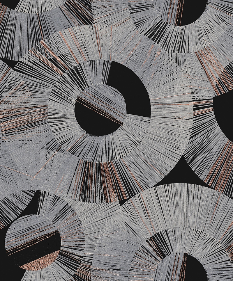 Prémium Khroma design tapéta fekete enyhe bronz metál kör geometriai mintával
