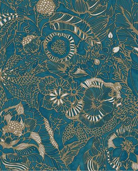 Prémium vlies design tapéta türkiz színben virág mintával 68cm széles