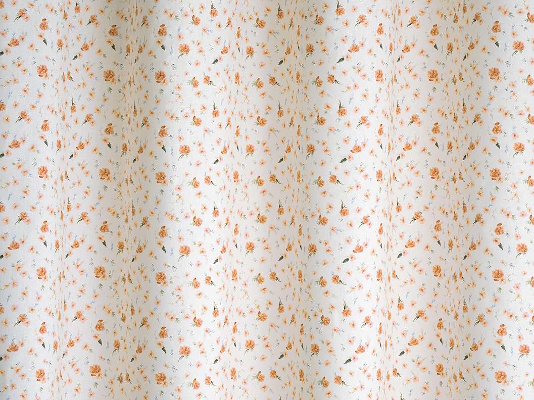 Provance stílusú sárga virág mintás design függönytextil tört fehér alappal