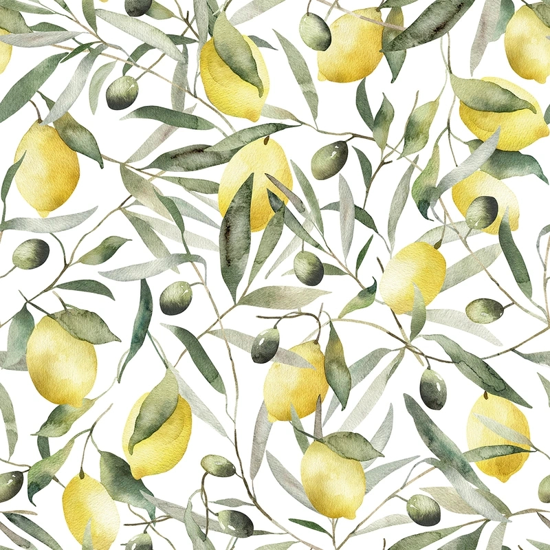 Provence citrom mintás tapéta fehér háttéren