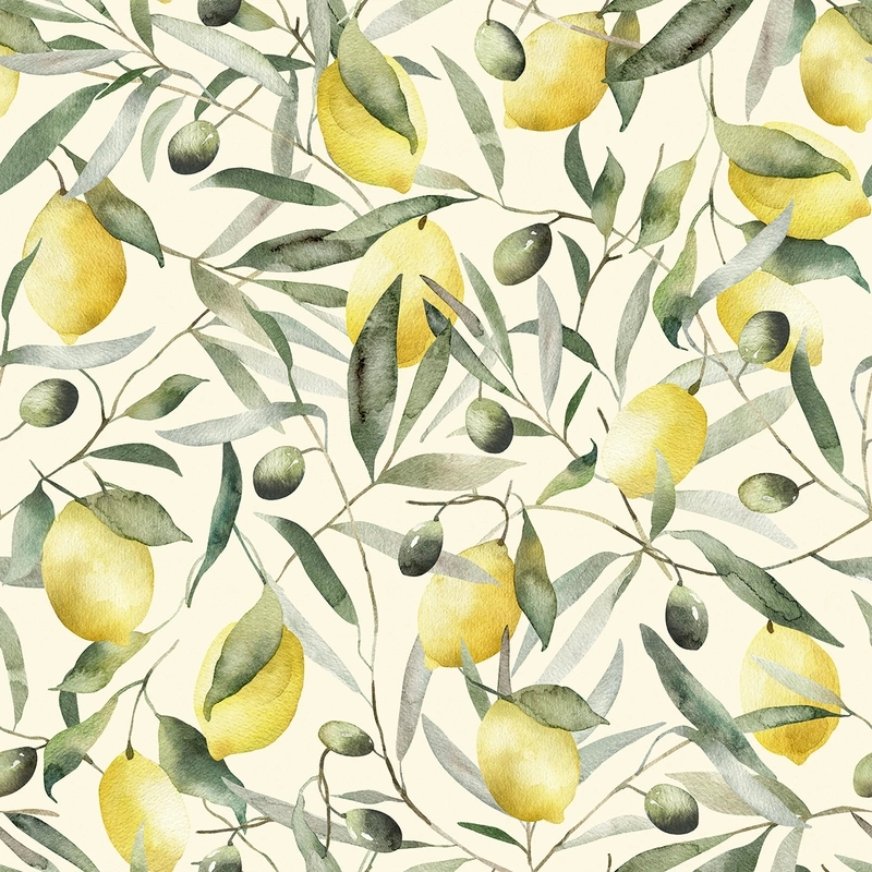 Provence citrom mintás tapéta krém háttéren