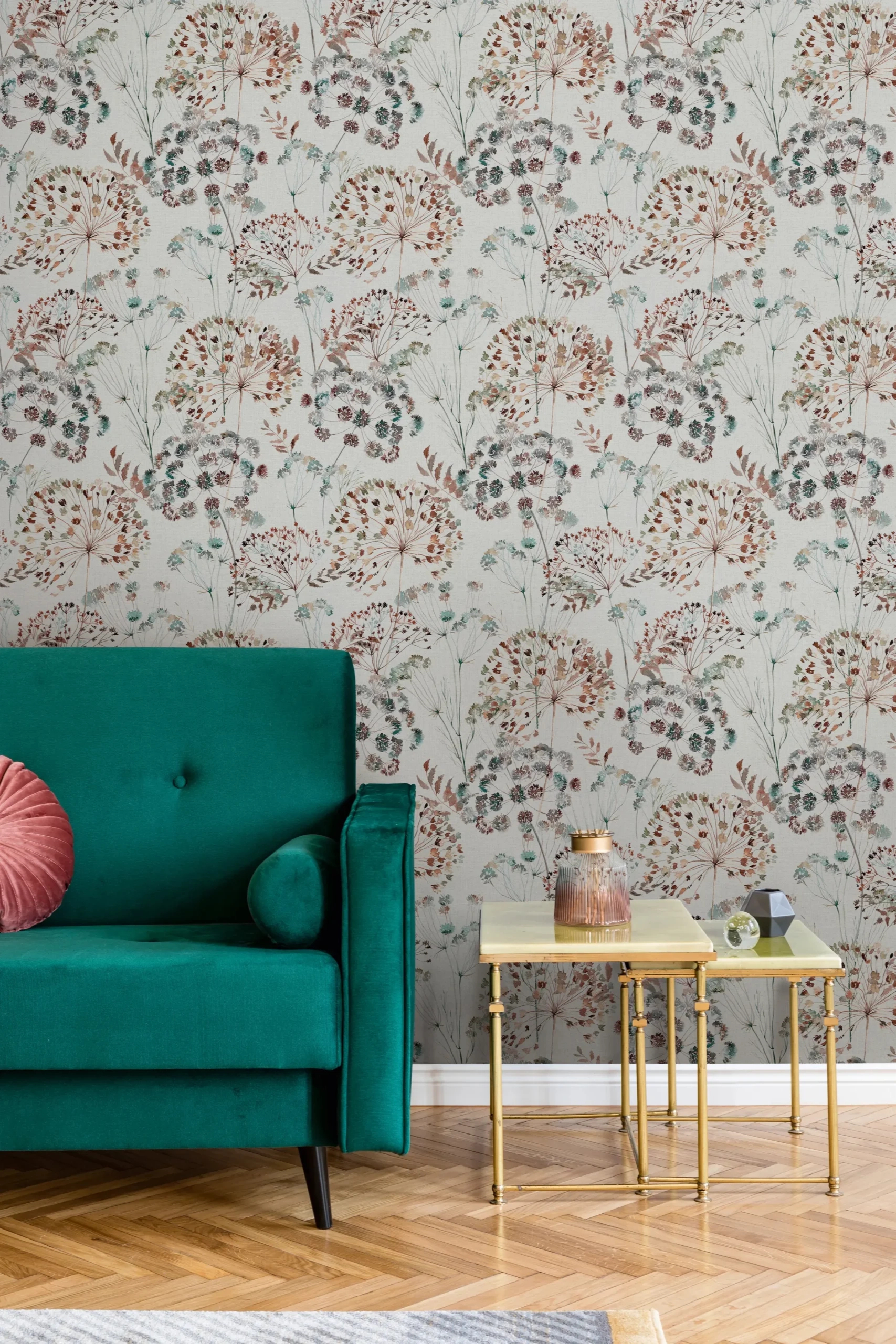 Provence kék és barna akvarell pitypang mintás tapéta