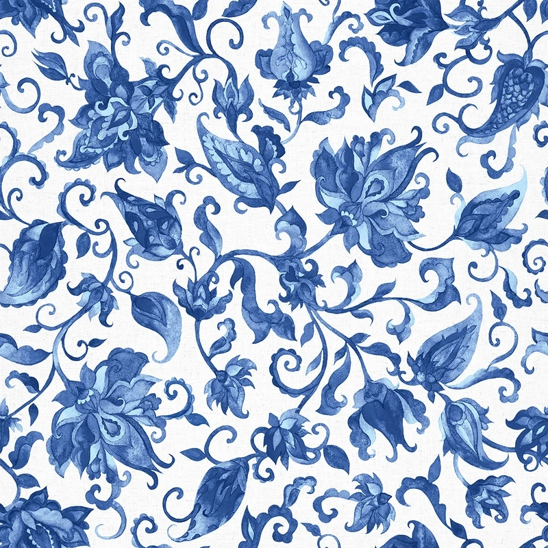 Provence kék inda és virág mintás tapéta