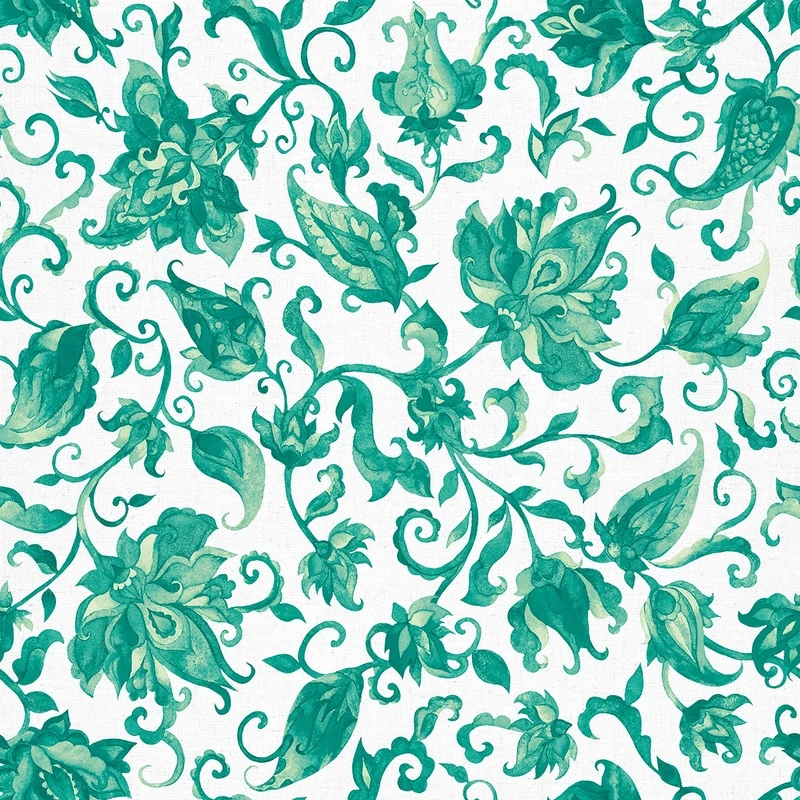 Provence zöld inda és virág mintás tapéta