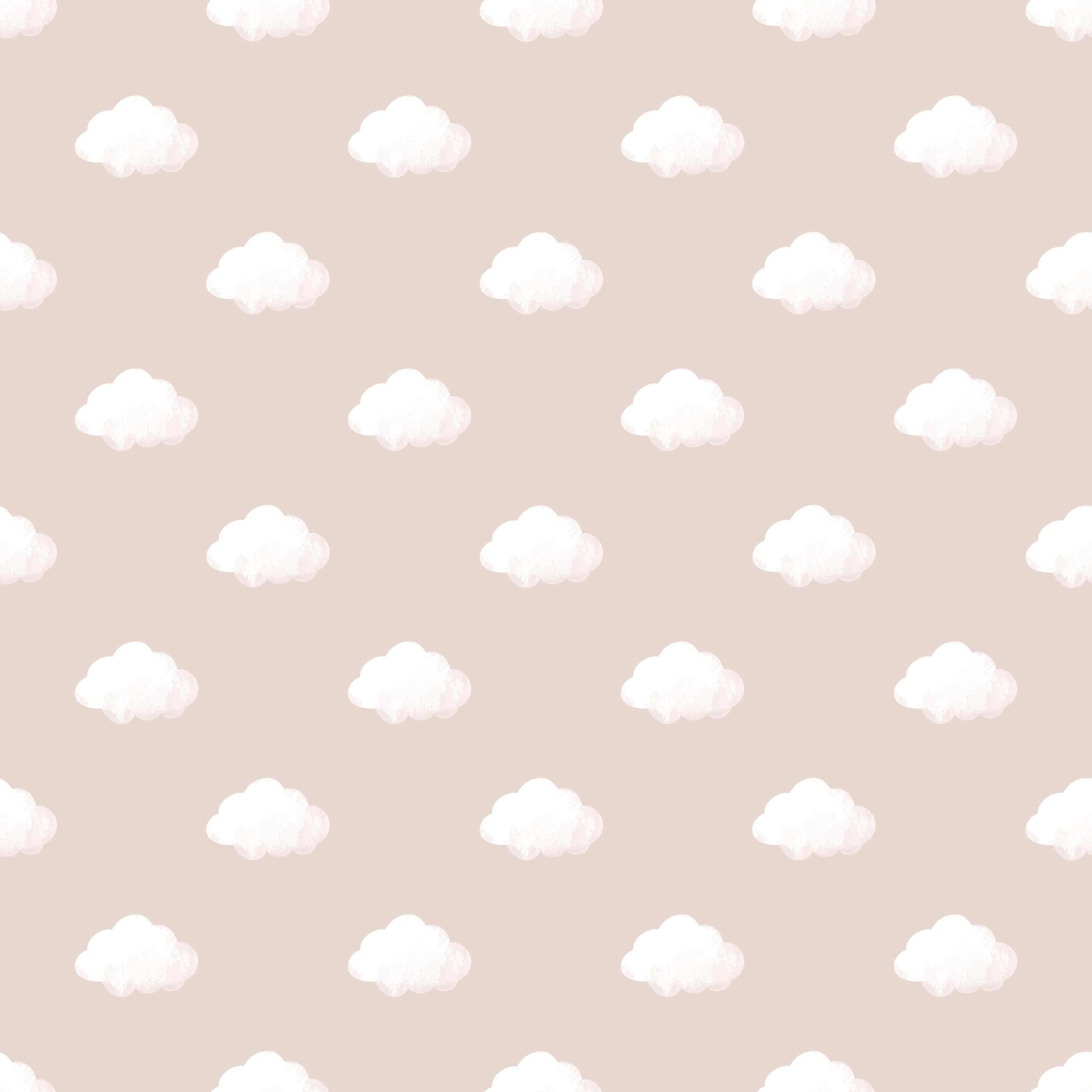 Púder rózsaszín alapon felhő mintás gyerek design tapéta