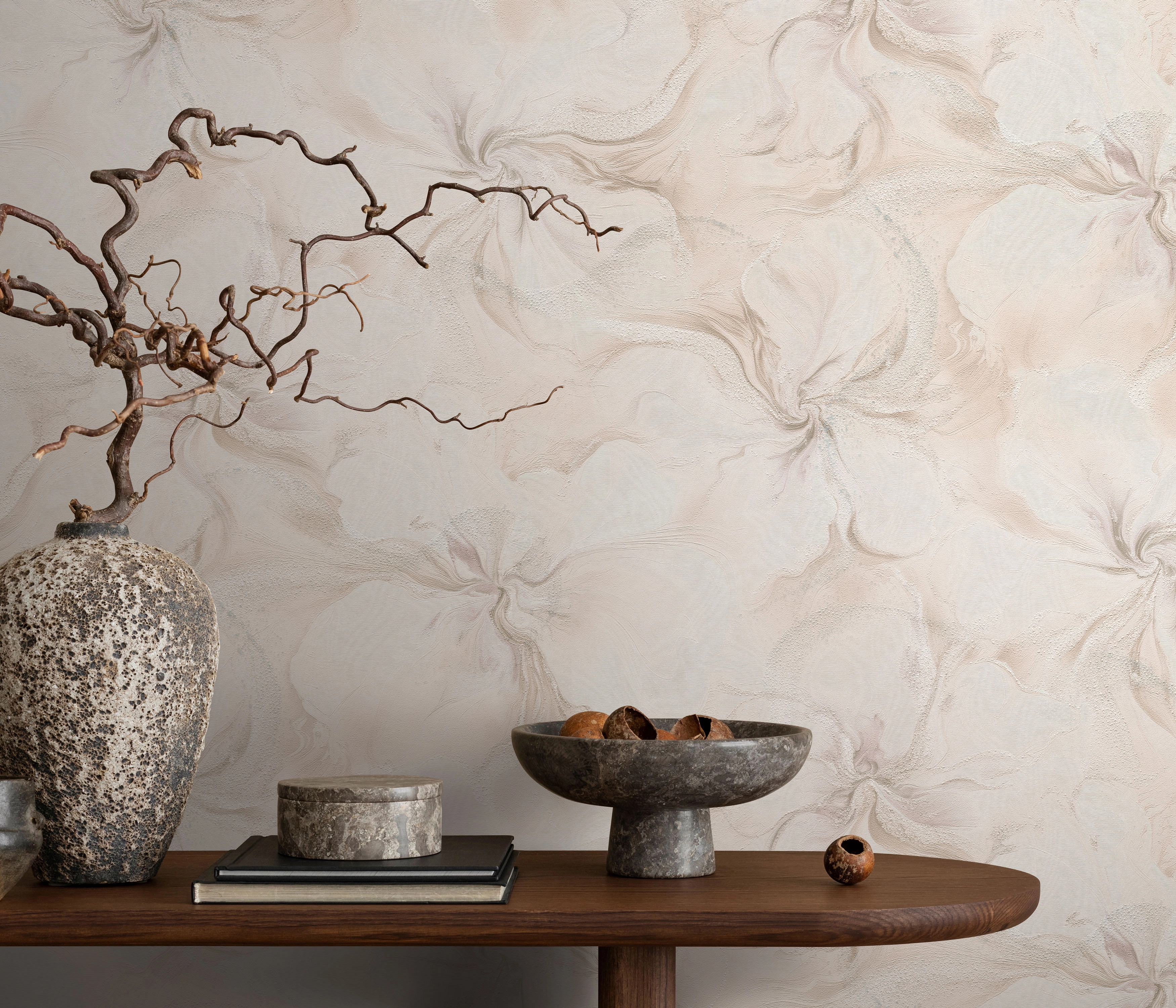 Púder virág mintás vinyl dekor tapéta enyhén csillámos