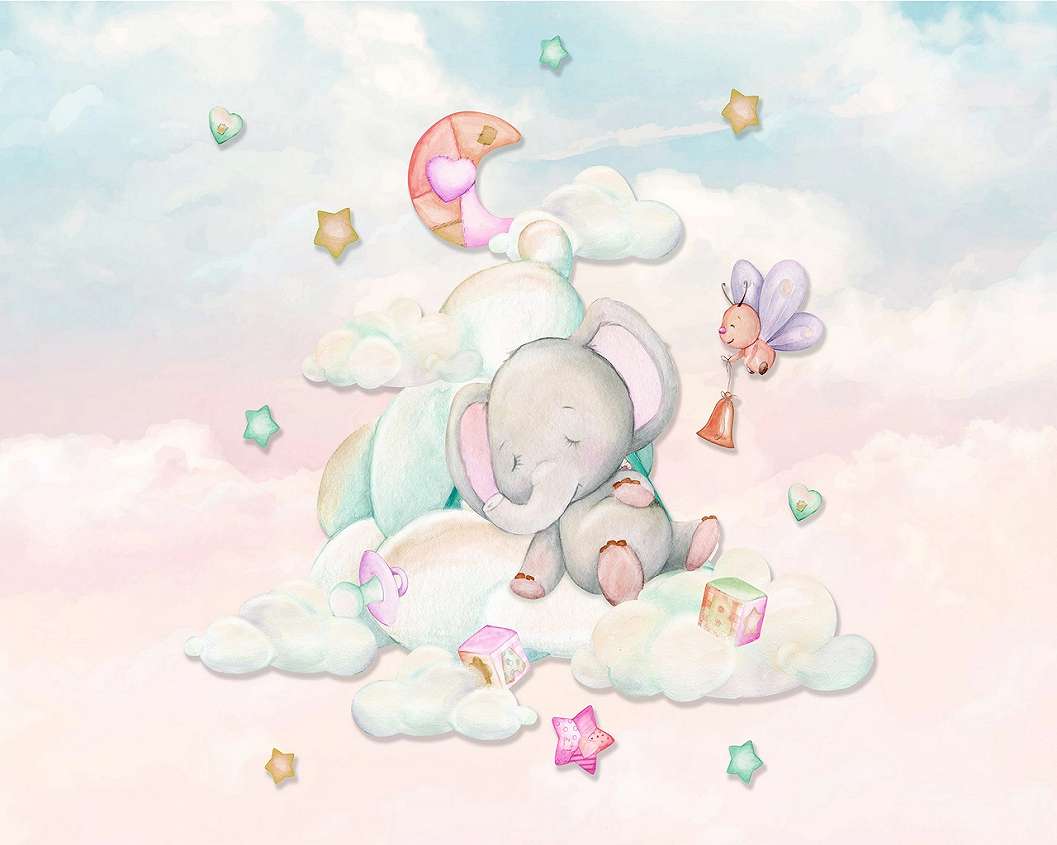 Rajzolt stílusú elefánt és felhő mintás gyerek design poszter tapéta 368x254 vlies