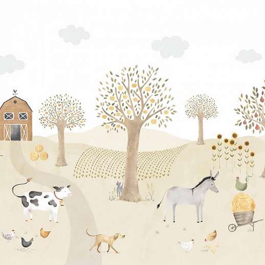 Rajzolt stílusú farmot és állatokat ábrázoló design gyerek fali poszter