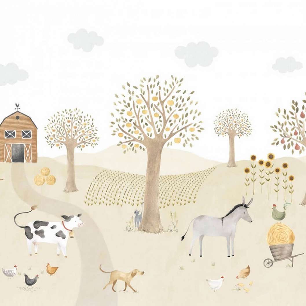 Rajzolt stílusú farmot és állatokat ábrázoló design gyerek fali poszter