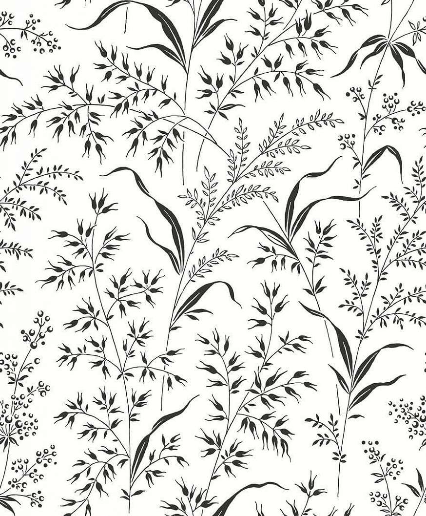 Réti virág mintás dekor tapéta fekete fehér színben