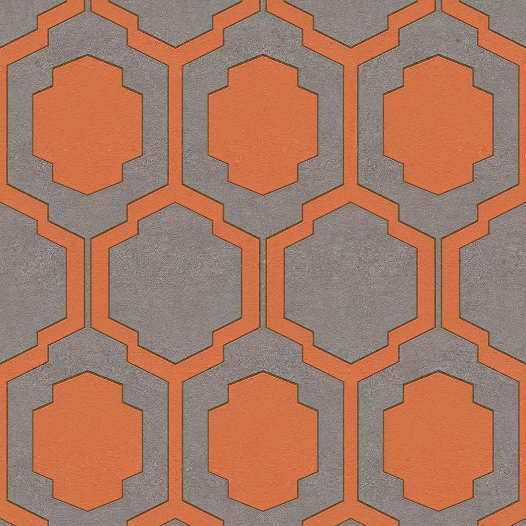 Retro design tapéta narancssárga szürke geometrikus mintával