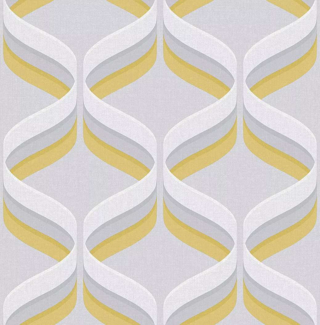 Retro geometrikus hullám mintás sárga-szürke tapéta