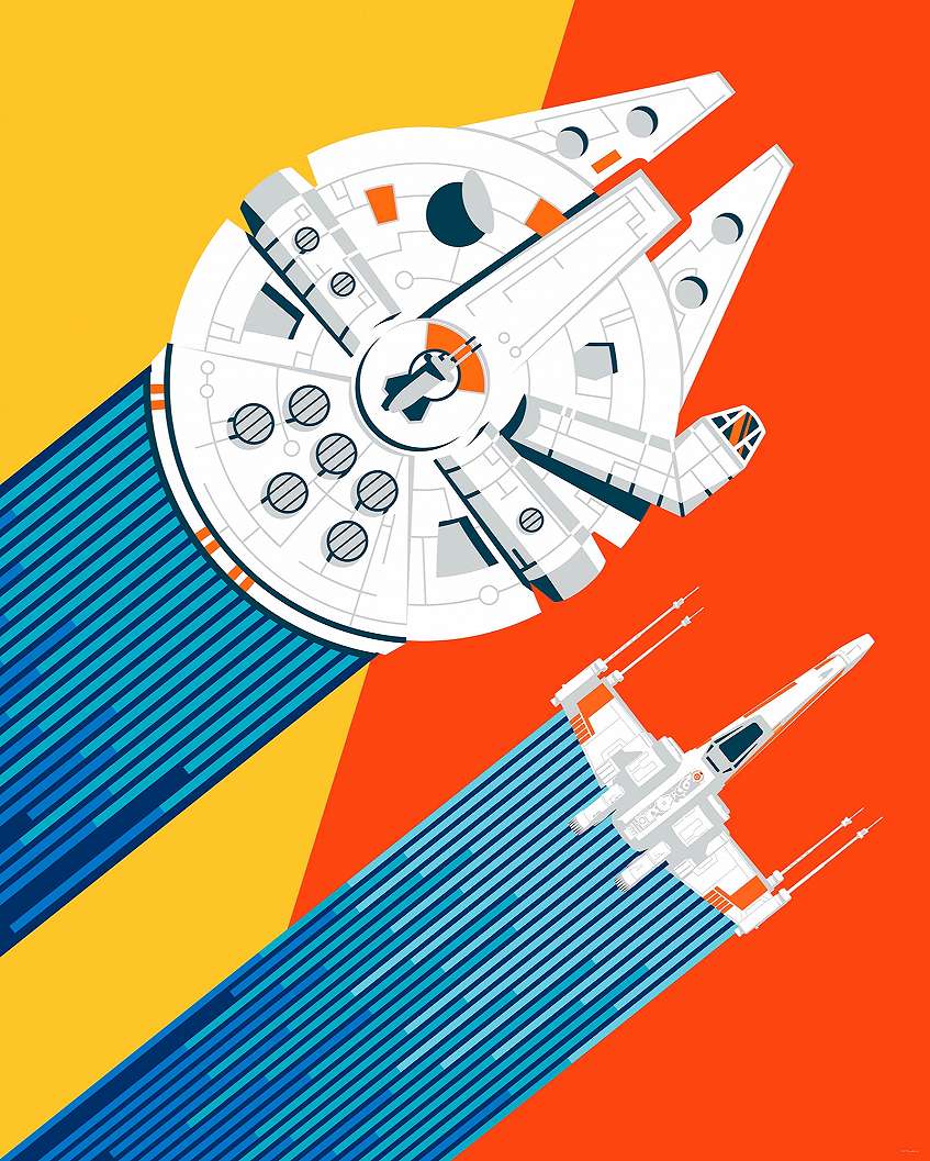 Retro Star WArs X-Wing és Millenium Falcon poszter tapéta