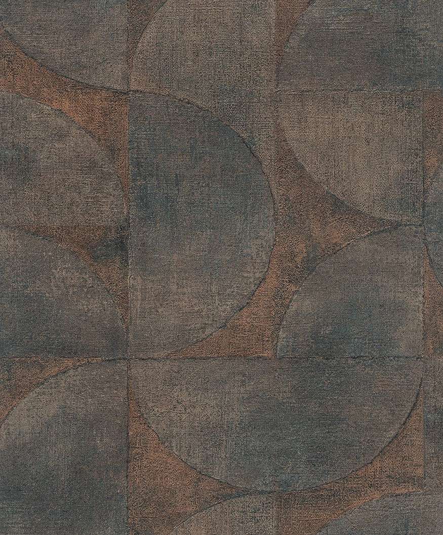 Réz, barna és kék színú geometrikus mintázatú tapéta