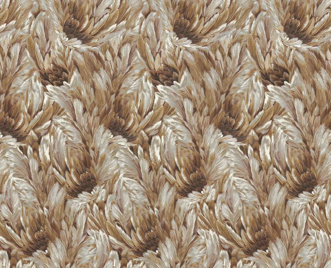 Roberto Cavalli design luxus fényes rozsdabarna és gyöngyház színű toll mintával