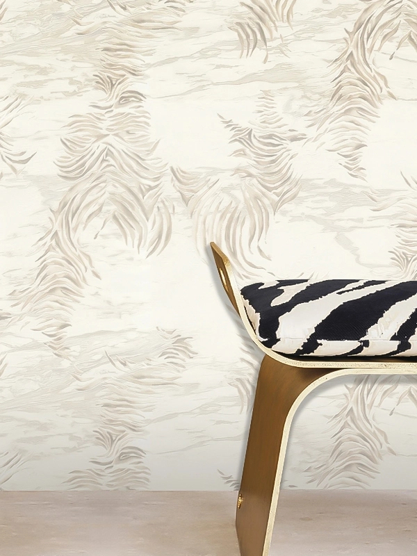 Roberto Cavalli design tapéta selyemfényű fehér és krém zebra mintás