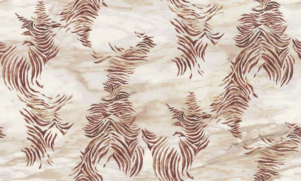 Roberto Cavalli design tapéta selyemfényű rozsdabarna és bige zebra mintás
